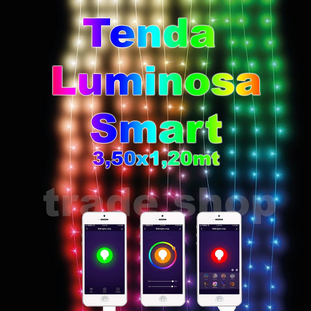 TENDA LUMINOSA CON CONTROLLO REMOTE SMART CON APP 288 LUCI A LED RGB 3,50X1,20MT