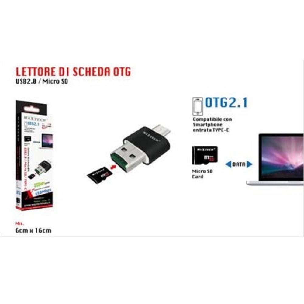 LETTORE SCHEDA OTG2.1 USB2.0 MICRO SD ENTRATA TYPE-C MAXTECH LTO-SM04
