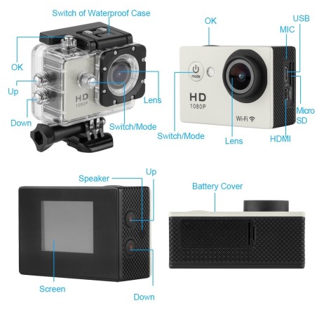 Pro Cam Sport WiFi Full HD 1080p Action Camera DV 12MP Videocamera Subacquea Y8