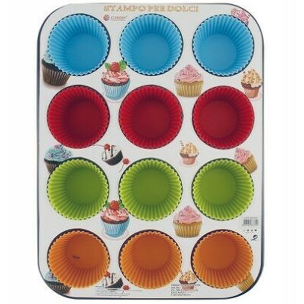 42 x 30 cm Macaron Set di 2 Teglia da Forno per Muffins Antiaderente Stampo in Silicone con 12 Stampi Muffin e Tappetino da Forno Cupcake 33 x 25 cm Rosso 