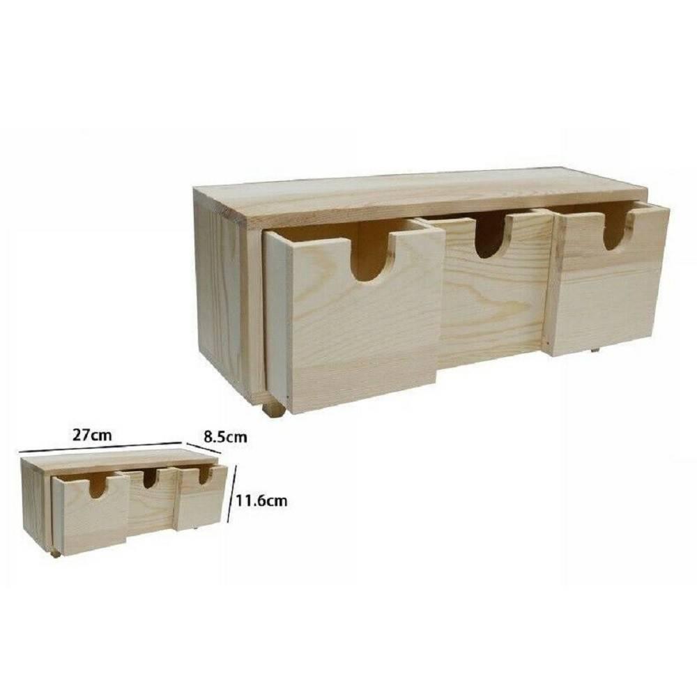 Mini cassettiera da 3 cassetti in legno 