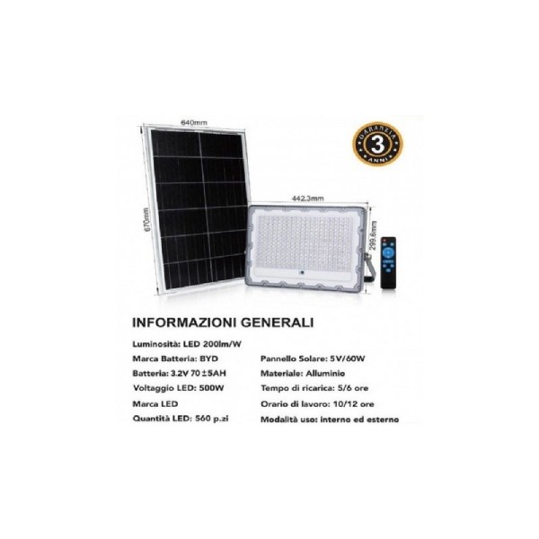 Faro faretto 500w led pannello energia solare foto - Elettrodomestici In  vendita a Napoli
