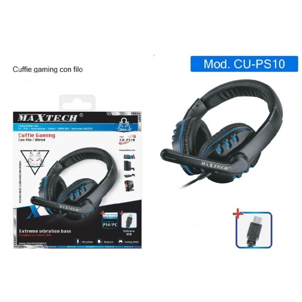 Trade Shop - Cuffia Gaming Con Filo Microfono Vivavoce Entrata Usb Compatibile Ps4/pc Cu-ps10