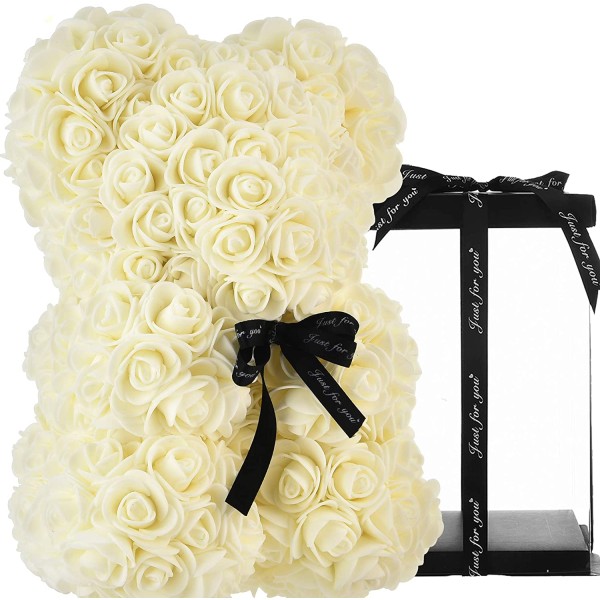 orsacchiotto di rose con fiori artificiali da 40cm in scatola confezione  regalo