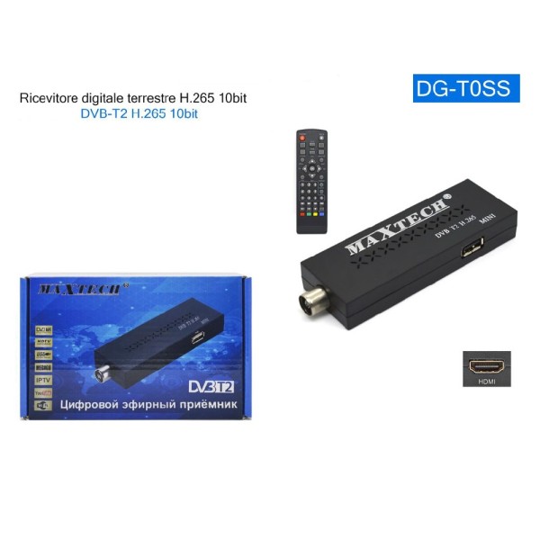 MINI RICEVITORE DECODER DIGITALE TERRESTRE DVB-T2 H265 10 BIT HDMI USB DG-T0SS