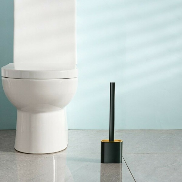 Grigio [2 in 1] Scopino per WC in silicone a parete con spazzole grandi e  piccole a manico lungo, strumento per pulizia del bagno ad angolo senza  trapano