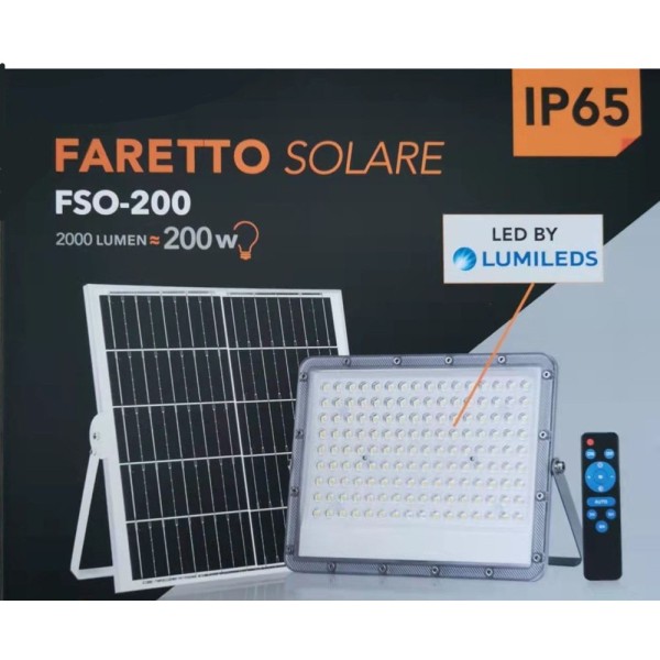 BES-34246 - Illuminazione ad Energia Solare - beselettronica - 3PZ Faro LED  200W Con Pannello Solare Luce Fredda Faretto Casa Giardino Esterno
