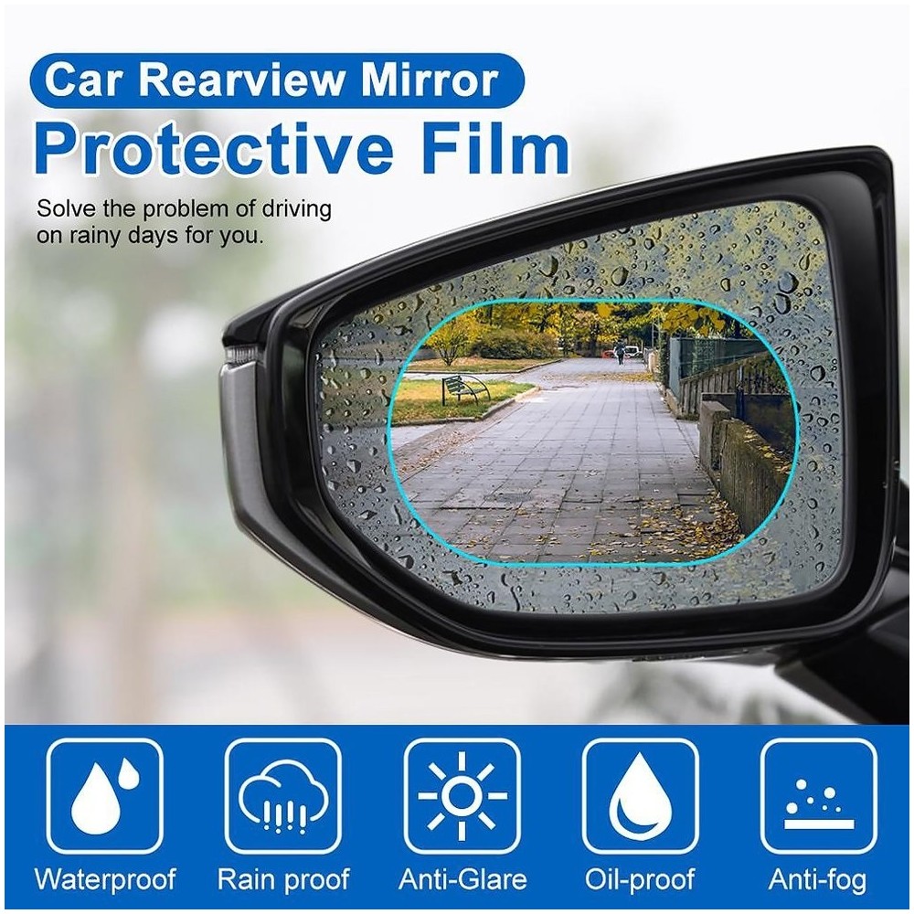 Impermeabile Alftek® HD antiappannante Specchietto retrovisore per Auto antiriflesso Pellicola Protettiva per Schermo 2/4 Pezzi Universale AntiGraffio 