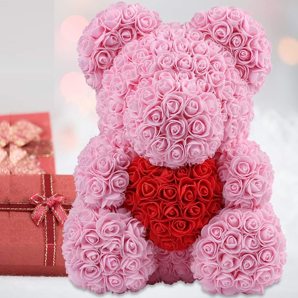 Orsacchiotto di rosa regali di orso rosa per le donne della mamma regali madre delle sue fatti a mano fiori di rosa rose orso san valentino rosso Rose Bear Box regalo di compleanno di nozze 