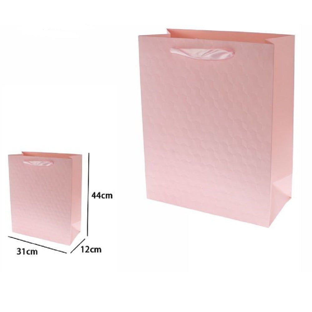SET 2PZ BORSE BUSTE REGALO SHOPPER ROSA GOFFRATA MANICO TESSUTO 44X31X12CM 69931