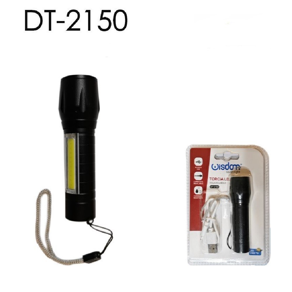 TORCIA LED RICARICABILE USB CREE T6 LUCE REGOLABILE CAMPEGGIO DT-2150