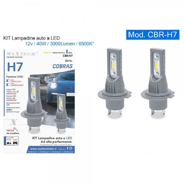 KIT LAMPADINE LAMPADE AUTO MOTO LED H7 12V 40W 3000LM 6500K CBR-H7