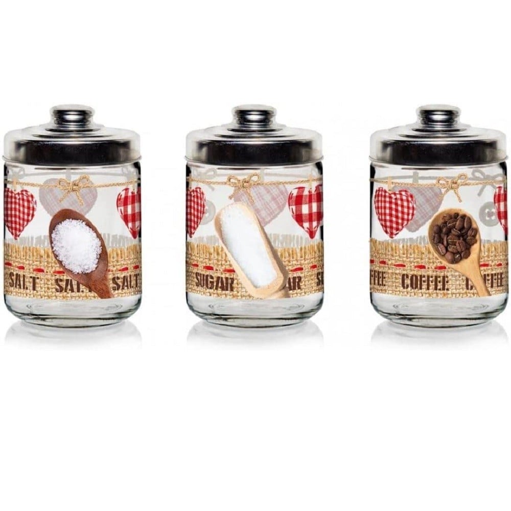 SET TRIS 3BARATTOLI CONTENITORI CUCINA VETRO SALE ZUCCHERO CAFF 800CC set-tris-3barattoli-contenitori-cucina-vetro-sale-zucchero-caff-800cc