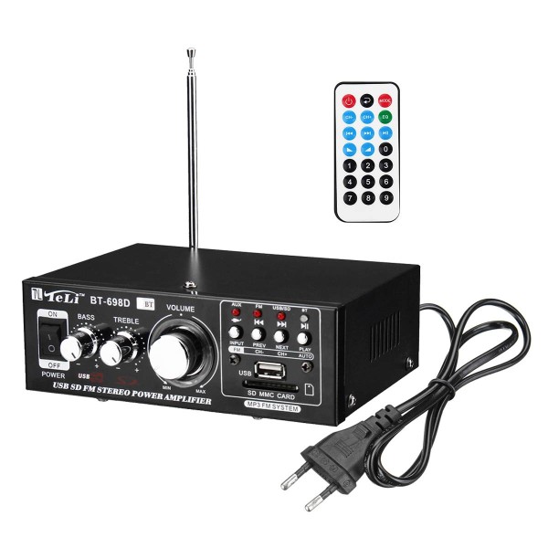 AMPLIFICATORE AUDIO BLUETOOTH 2 CANALI STEREO USB SD RADIO SPEAKER