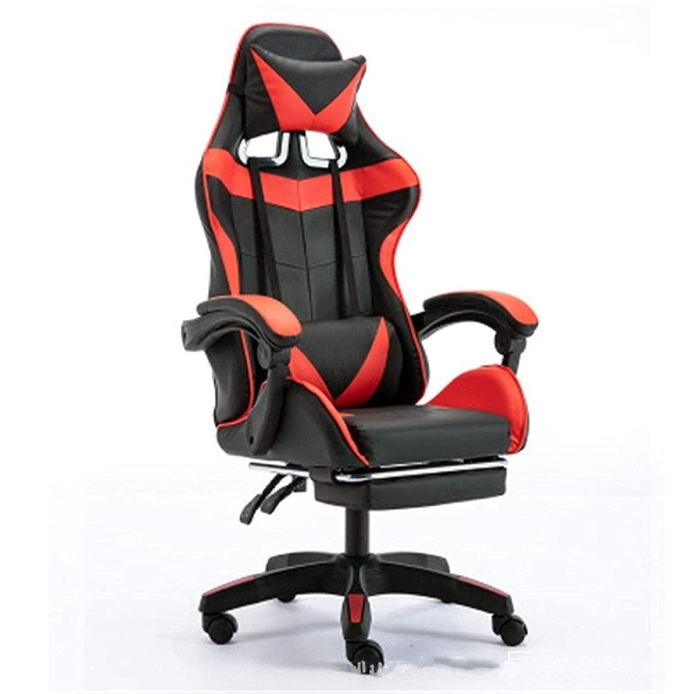 sedia poltrona gaming ufficio casa in ecopelle cuscino lombare poggiatesta  piedi rossa