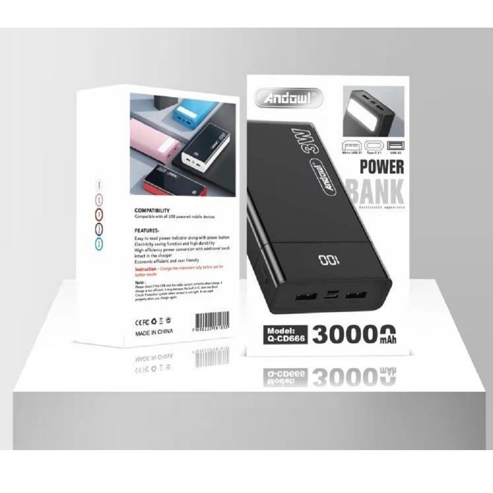 POWERBANK 30000MAH PORTATILE CARICATORE 4 USB TYPE-C MICRO USB Q-CD666