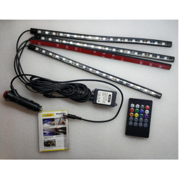 8 Lampade 1 controllore senza fili Adesivo LED Interni auto luce ambientale  telecomando Decorazioni Auto tetto piedi atmosfera lampada con bottone  batteria colorato