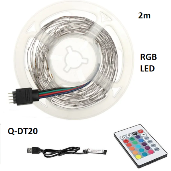 STRISCIA LED RGB USB 2 METRI CON TELECOMANDO IP67 IMPERMEABILE Q-DT20
