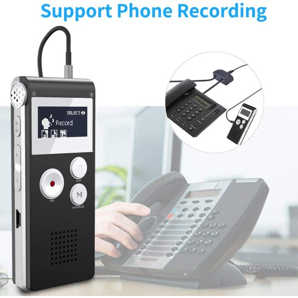 Lychee Professionale Registratore Vocale Digitale Portatile, 1536kbps,8 GB  Multifunzionale USB Digital Audio Voice Recorder con Lettore MP3 (Nero)