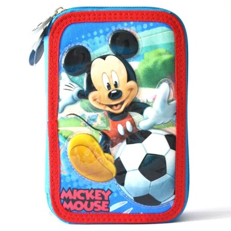 Astuccio a 3 Zip Disney Mickey Mouse con Accessori per la Scuola e il Disegno