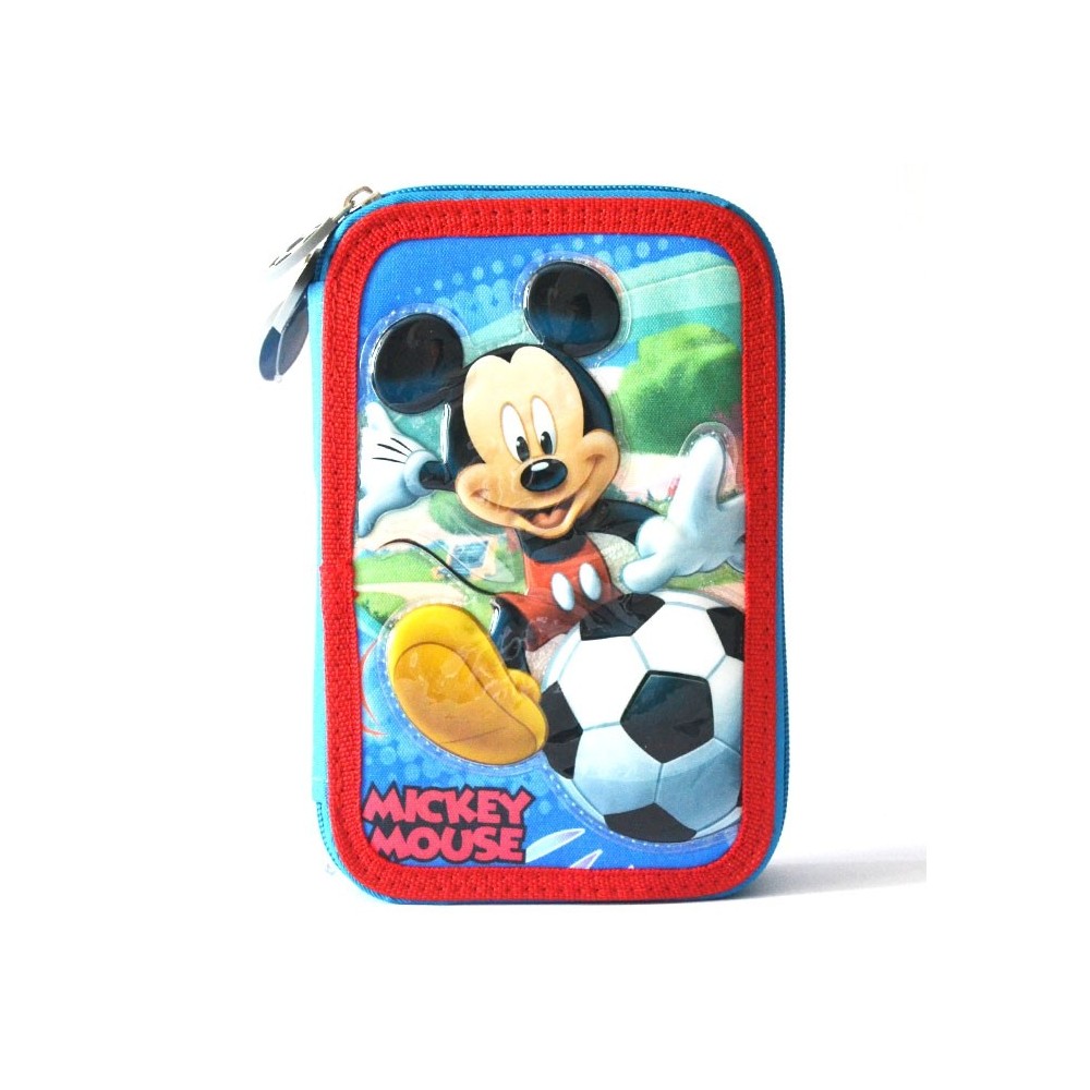 Astuccio a 3 Zip Disney Mickey Mouse con Accessori per la Scuola e il Disegno