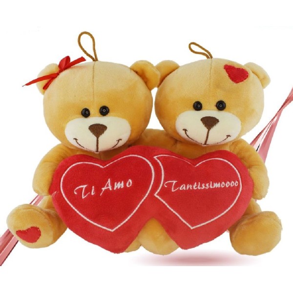 coppia orsetti con doppio cuore 20cm peluche laccetti regalo san valentino  93116