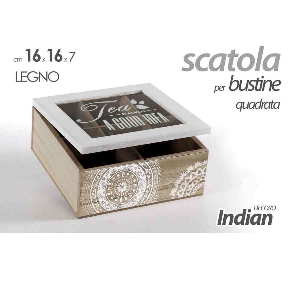 scatola porta oggetti bustine the tisane cialde 16x16x7cm in legno