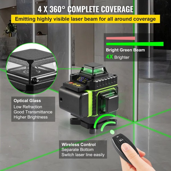 Acquista Livello laser professionale omnidirezionale 4D Strumento di livello  laser a 16 linee 4×360° Raggio verde autonomo