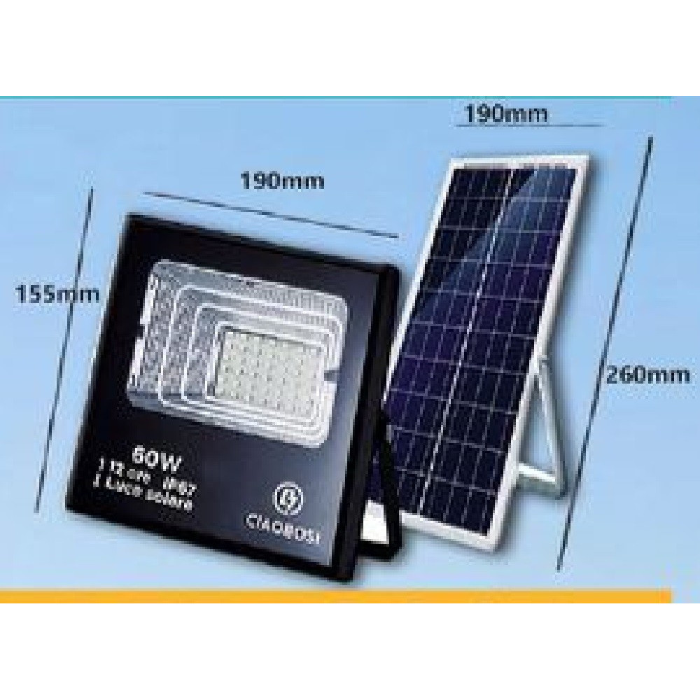 Faro LED Solare Con Pannello E Telecomando – 25W A 500W, Crepuscolare, Esterno