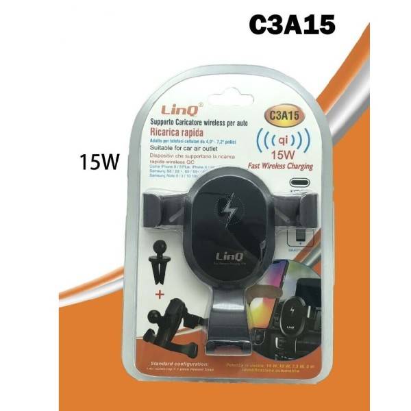 Trade Shop - Supporto Caricatore Auto Per Smartphone Con Ricarica Rapida  Wireless Qi 15w C3a15