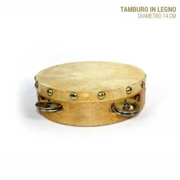 TAMBURO TAMBURELLO IN LEGNO 14 CM CON SONAGLI ARREDO CASA STRUMENTO MUSICALE