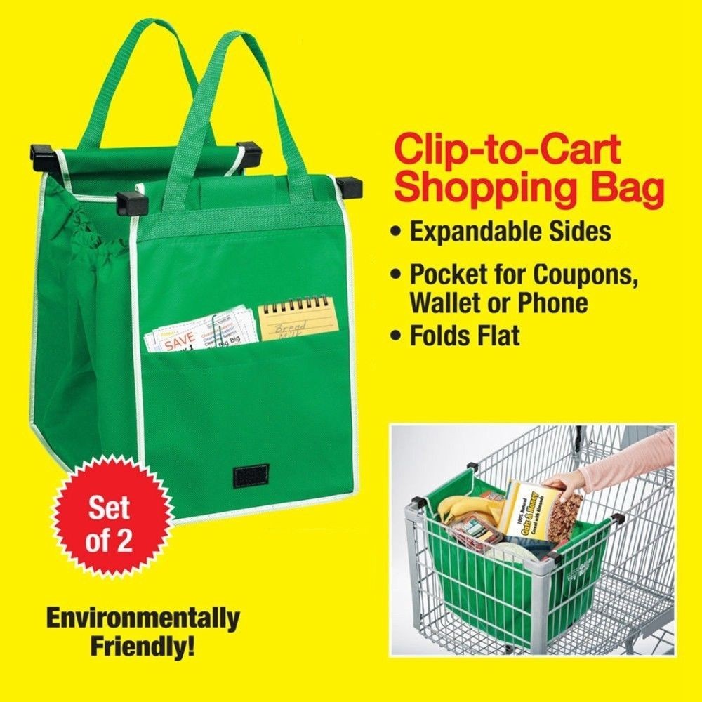 2 Borse Borsa Shopping Bag Carrello Spesa Con Ganci Per Appendere Supermercato