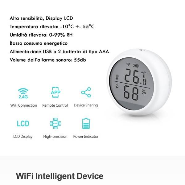 Saldi Sensore di temperatura e umidità WiFi intelligente MoesHouse,  controllo remoto dell'app, monitoraggio interno, igrometro termometro a  batteria, compatibile con Alexa Google - Banggood Italia Mobile