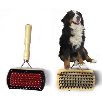 Spazzola per cani doppia con cardatore manico in legno