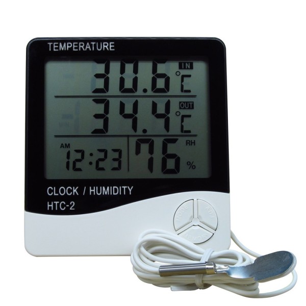 Termometro misuratore temperatura interno esterno umidità calendario HTC-2 NERO 