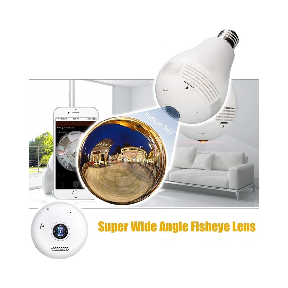 TELECAMERA LAMPADINA HD 360° HD WIFI P2P IR 960P GESTIBILE DA APP ANDROID IOS