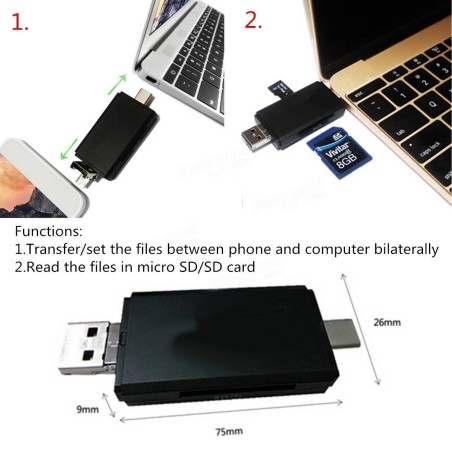 TIPO-C ADATTATORE OTG MICRO USB USB 2.0 SD Micro SD CARD READER PC SMARTPHONE