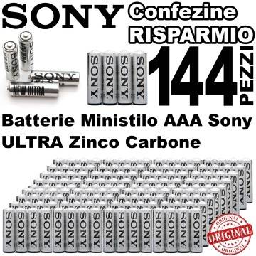 144 X BATTERIE PILE MINISTILO SONY ZINCO CARBON ULTRA HEAVY BATTERIA AAA R3 1,5V