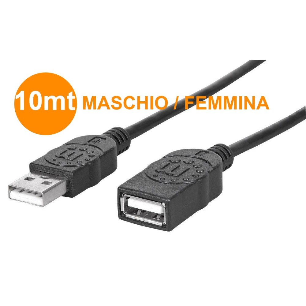 PROLUNGA CAVO 10 METRI DA USB-A A USB-A MASCHIO FEMMINA