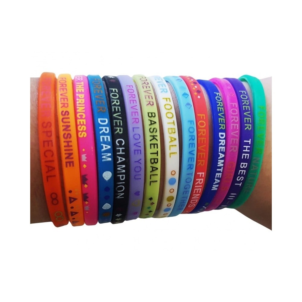6 BRACCIALETTI FOREVER SILICONE ELASTICO AMICIZIA SPORT LOVE AMORE TREND