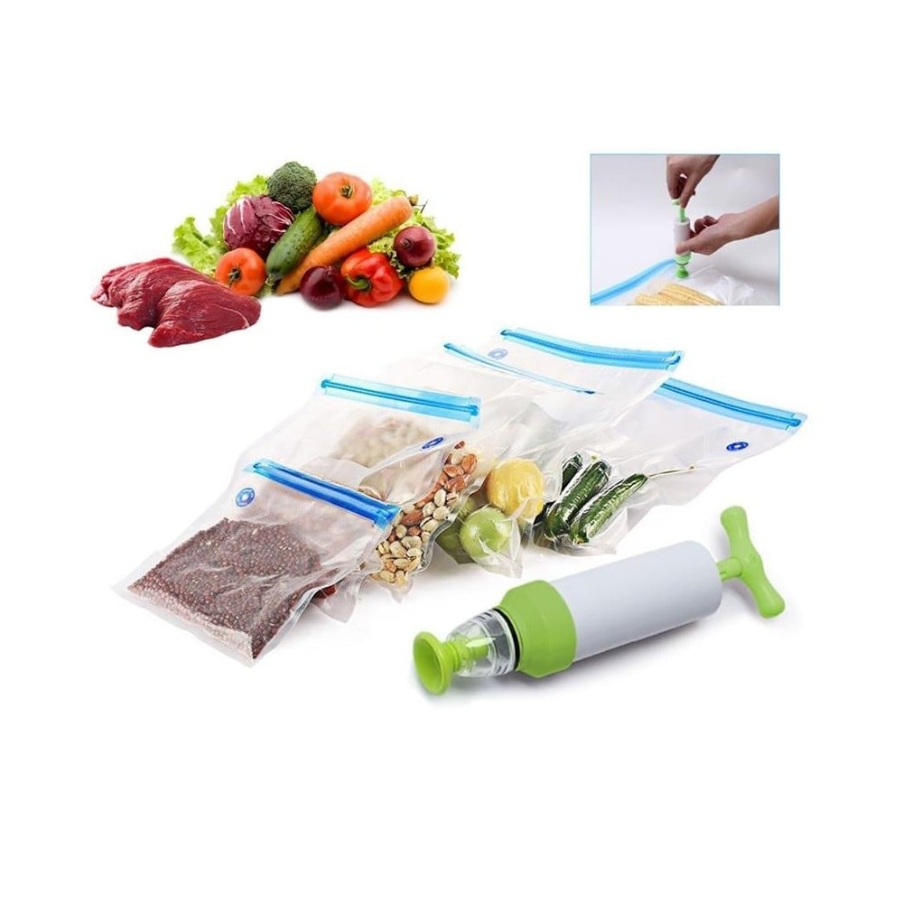 SET SACCHETTI ZIP SOTTOVUOTO CON POMPA A MANO 2 CLIP CHIUDI BUSTE SIGILLA CHIUDI