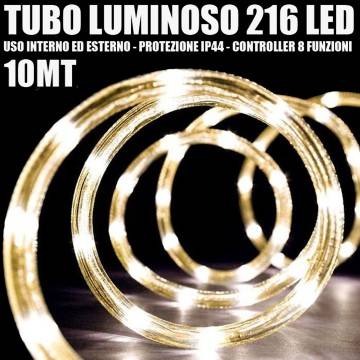 TUBO LUMINOSO 216 LED BIANCO CALDO 10 MT 3VIE USO INTERNO/ESTERNO + CONTROLLER