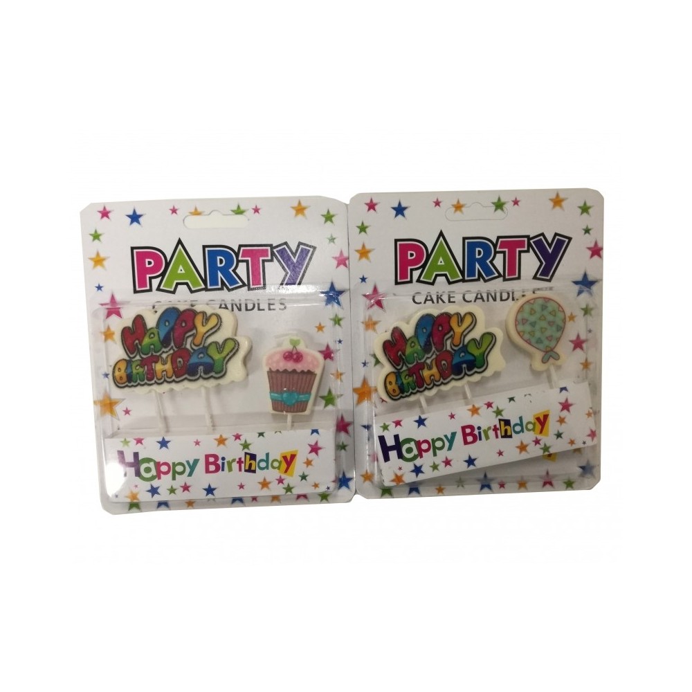 2 CANDELINE IN CERA HAPPY BIRTHDAY CUP CAKE PALLONCINO TORTA PARTY COMPLEANNO