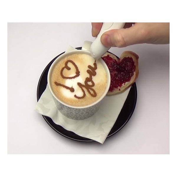 TOSSPER caffè Scultura Penna Stencil Stencil Torta Spezia Penna Cappuccino Decorazione Penna Elettrica Latte Art Penna per Il Modello di Barista Bianco 