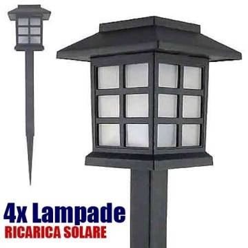 4X LAMPADE A LED DA GIARDINO STILE LANTERNA PALETTI RICARICA SOLARE 38 X 9 X 9CM