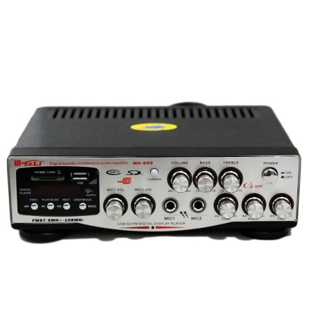 AMPLIFICATORE AUDIO STEREO DISPLAY DIGITALE 2 MICROFONI USB SD MP3 FM MA-009