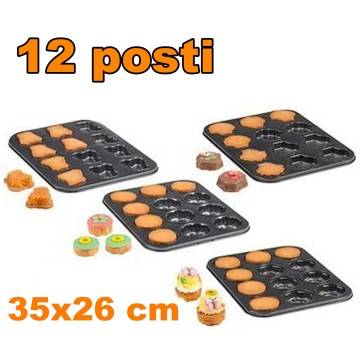 Teglia Stampi Stampini per Muffin 12 Posti da Forno Antiaderente 35x26 cm