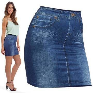 Gonna Elasticizzata Slim Skirt Effetto Jeans Modellante Dimagrante Tag. unica