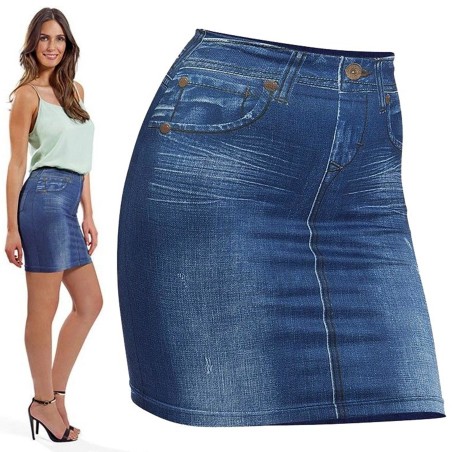 Gonna Elasticizzata Slim Skirt Effetto Jeans Modellante Dimagrante Tag. unica