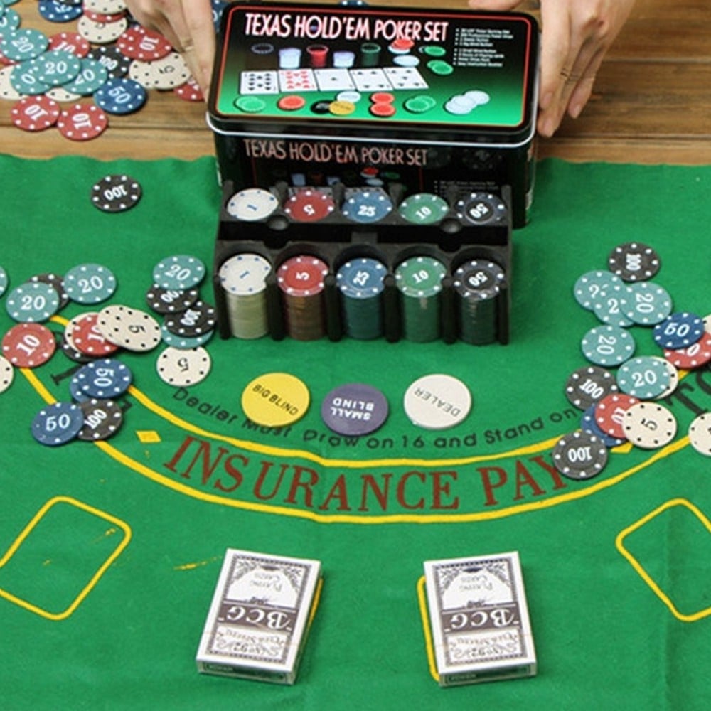 SET COFANETTO POKER TEXAS HOLDEM FICHES CHIPS PROFESSIONALE SCATOLA DI LATTA
